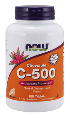 Picture of NOW Chewable C-500, Natural Orange Juice Flavor, 100 tabs