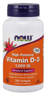 Picture of NOW High Potency Vitamin D3 1,000 IU, 360 softgels